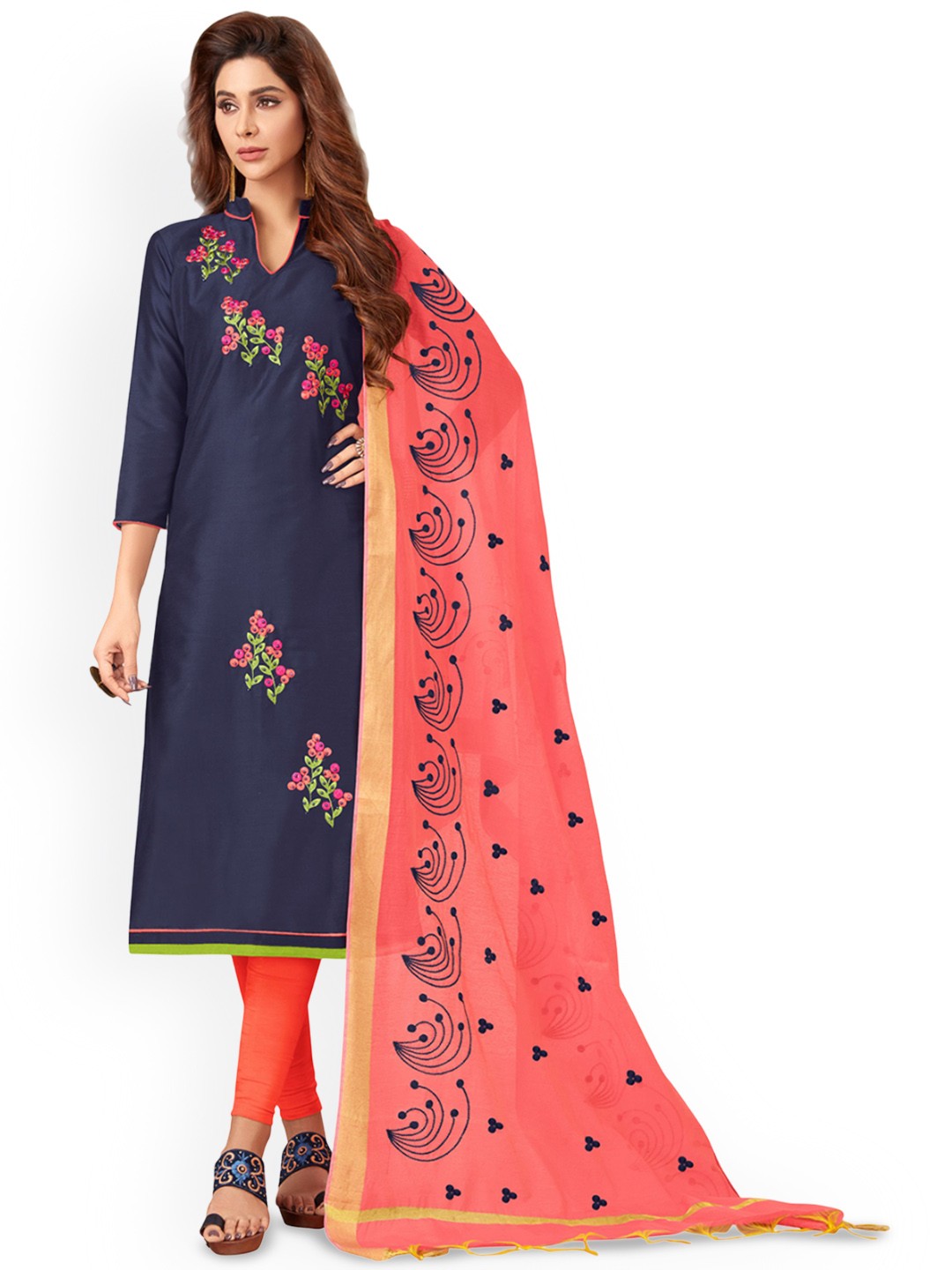 

Maroosh Embroidered Thread Work Unstitched Dress Material, Blue