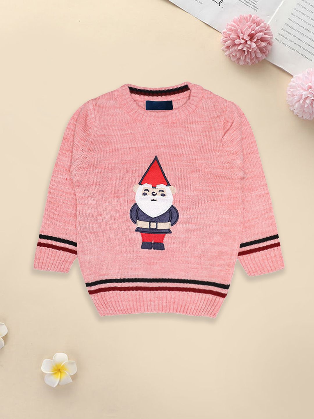 

CHKOKKO Boys Cable Knit Printed Woollen Pullover, Peach