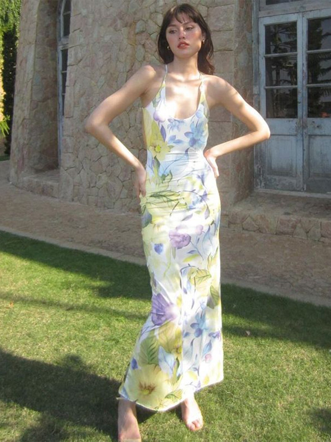 

MIAKEE Shoulder Straps Sheath Maxi Dress, White