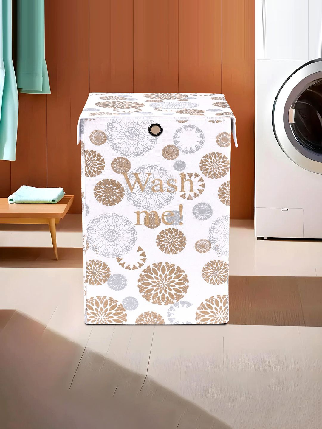 

Kuber Industries White & Beige Printed Foldable Laundry Bags 75L