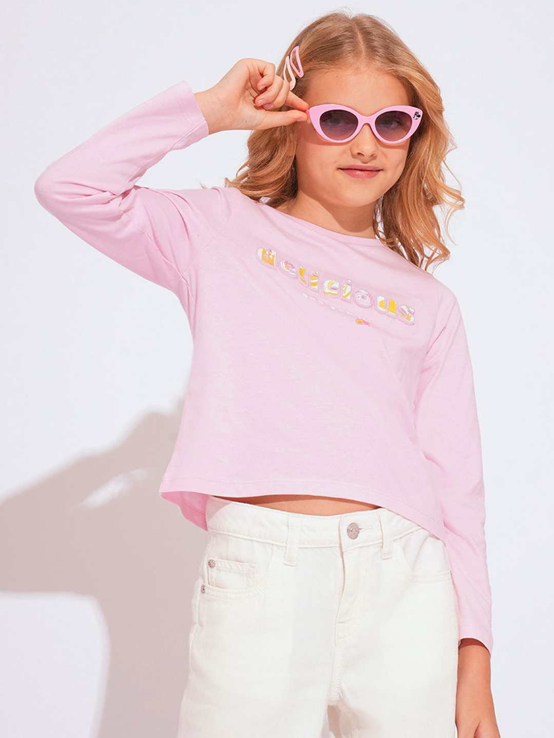 

Vero Moda Girls Typography Printed Round Neck Cotton T-shirt, Pink
