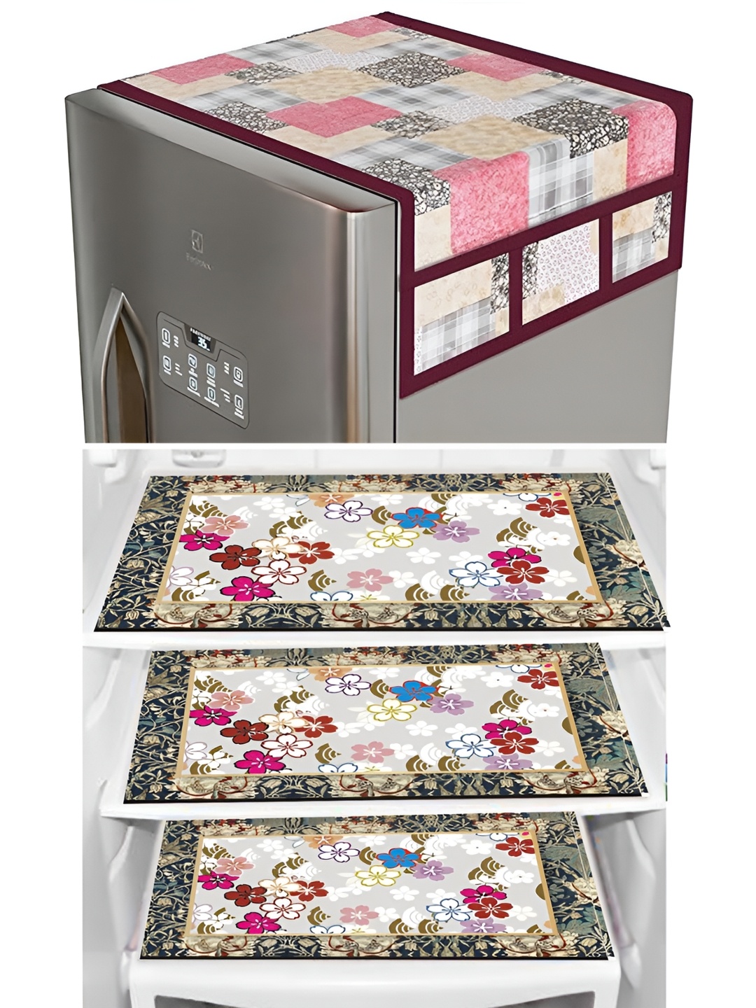 

LooMantha 5-Pcs Beige & Blue Printed Fridge Covers & Mats