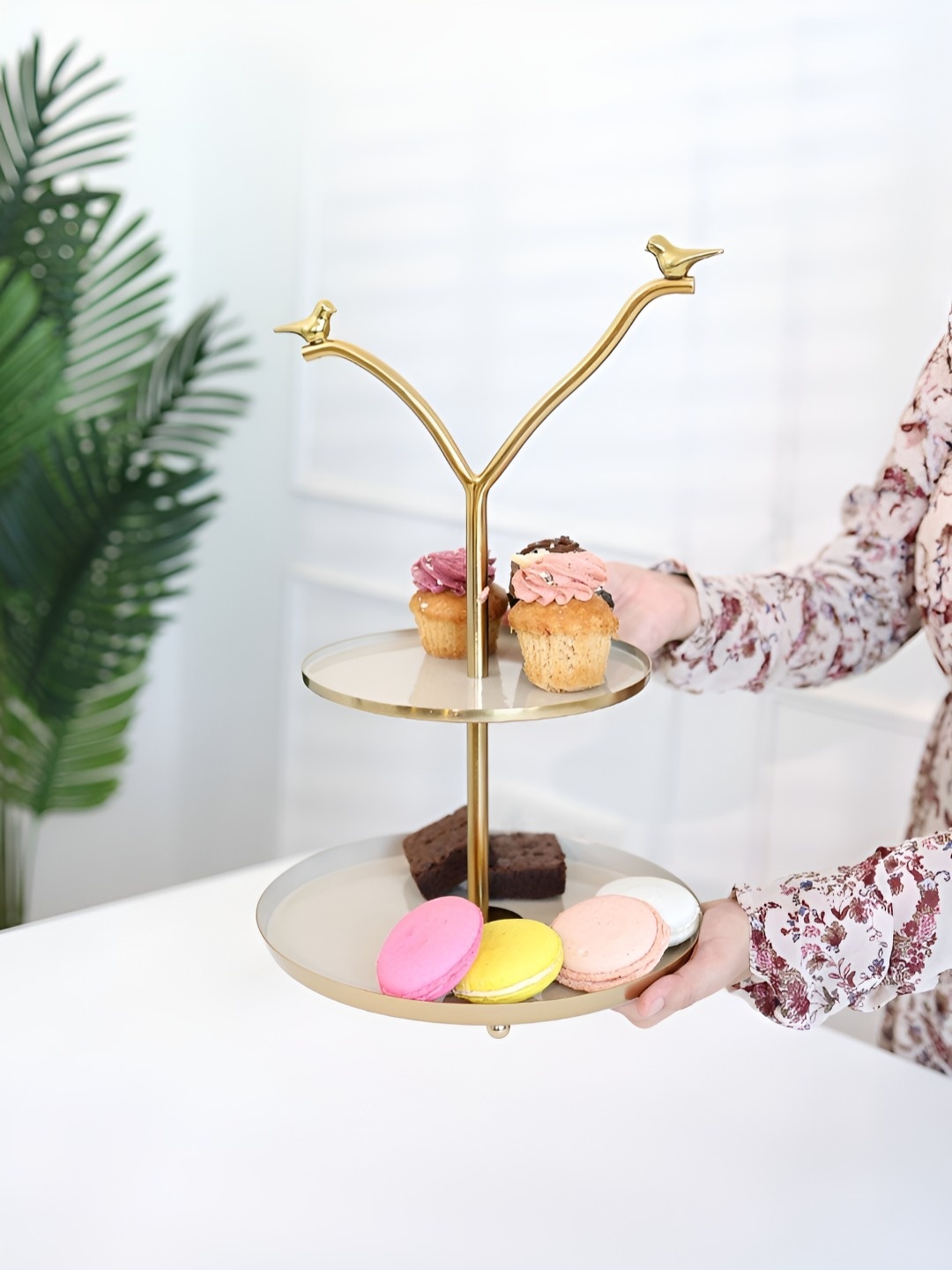 

Cinch Home Gold Toned Metal 2 Tier Easy to Clean Cake Stand