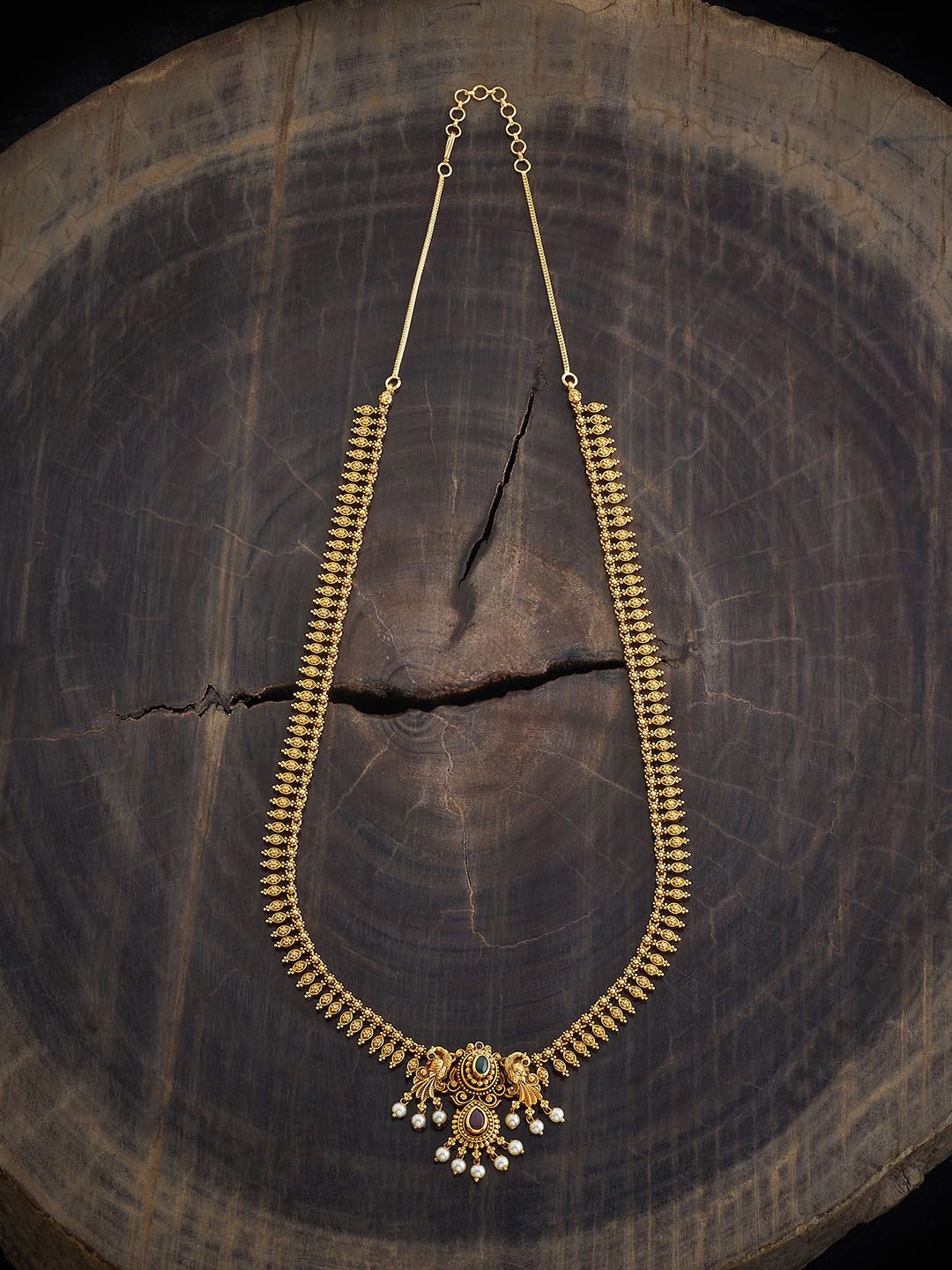 

Kushal's Fashion Jewellery Gold-Plated Stone Studded & Beaded Antique Minimal Necklace