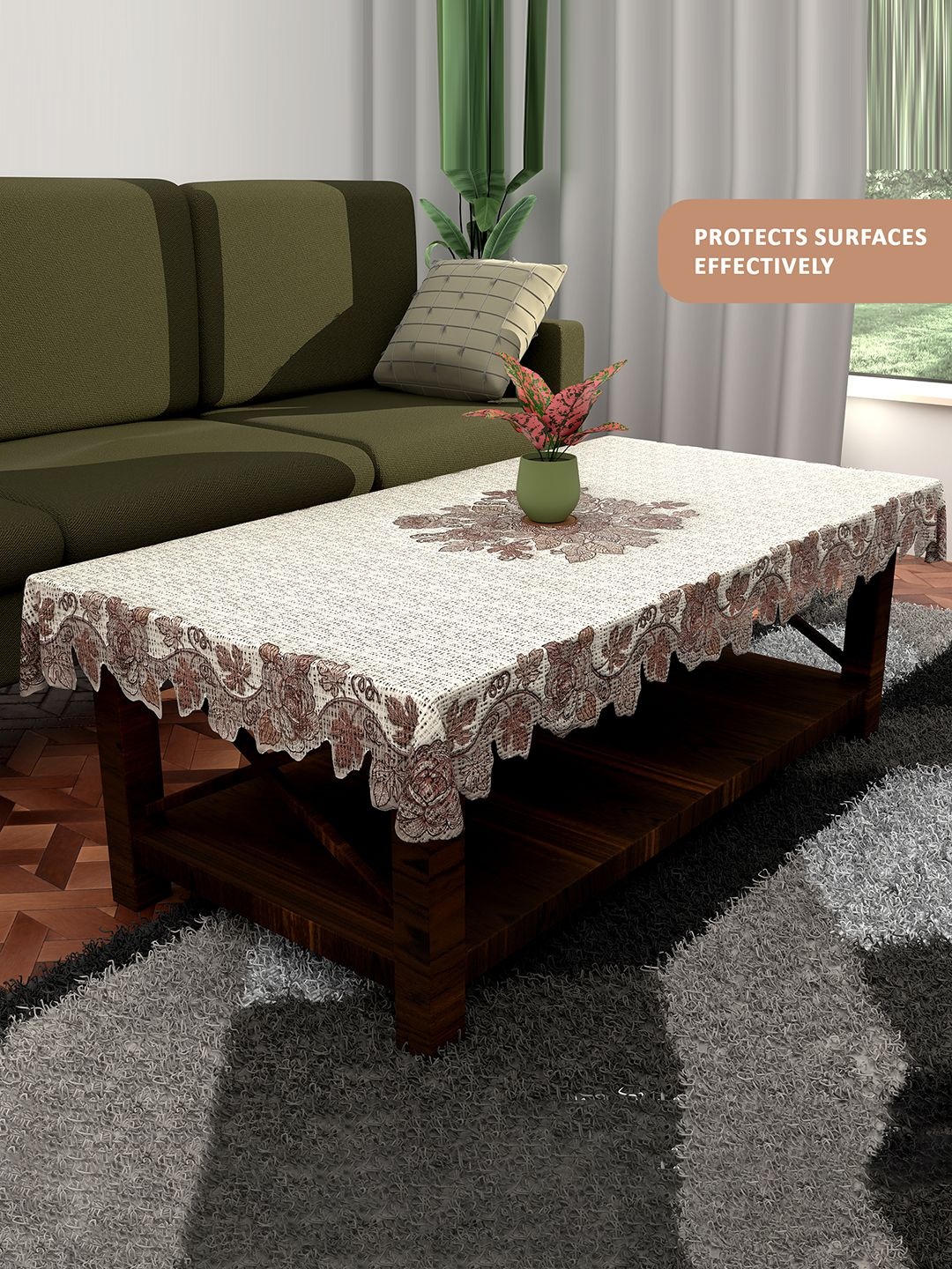 

Kuber Industries Cream Floral Cotton 4-Seater Table Cover with Embroidered details