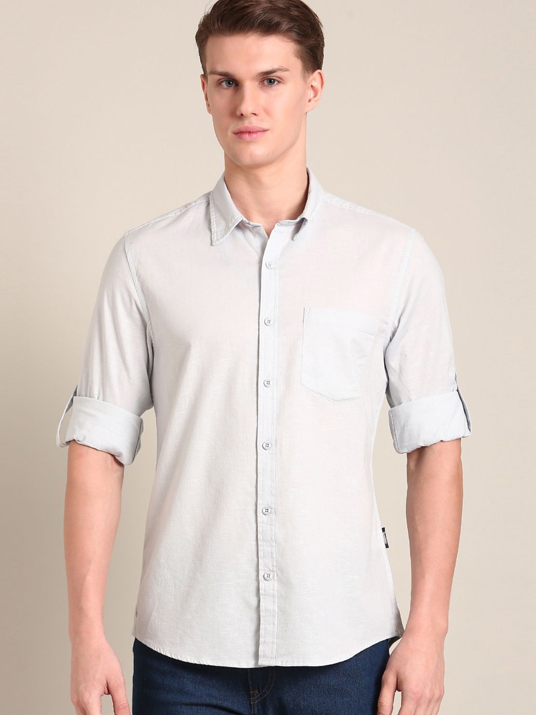 

The Roadster Lifestyle Co. Men Standard Spread Collar Solid Cotton Casual Shirt, Grey