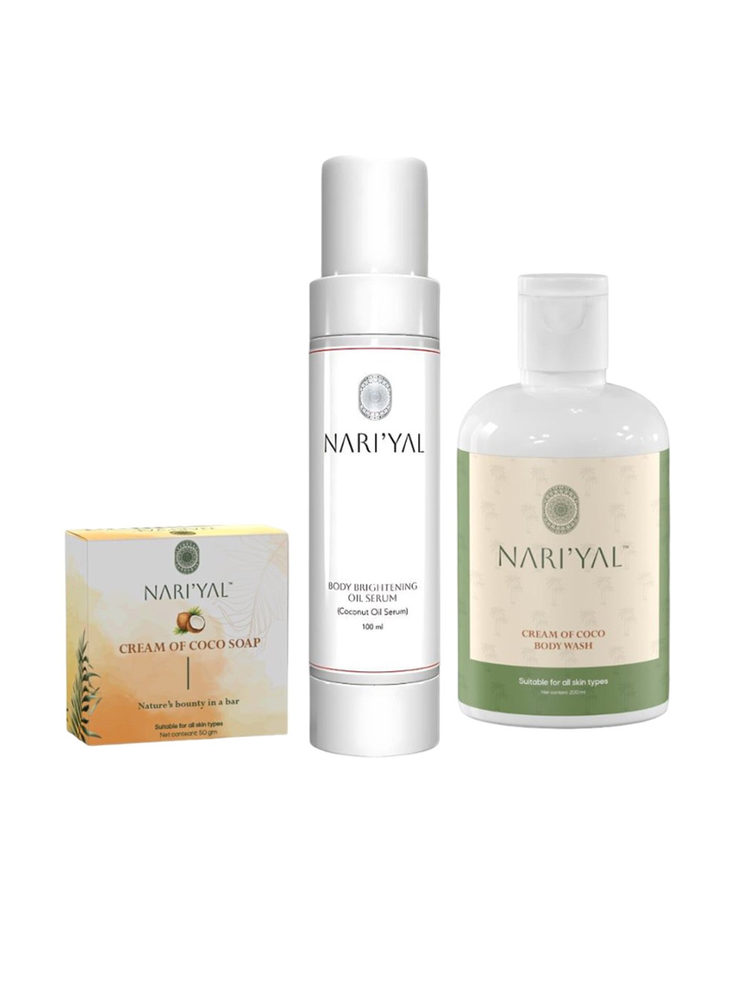 

NARIYAL Bundle Of Wholesomness- Cream Of Coco Soap With Coconut Oil Serum & Coco Body Wash, White
