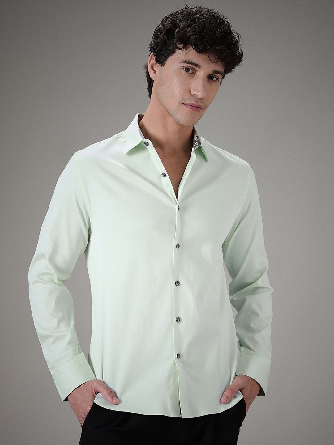 

Banana Club Men Classic Slim Fit Opaque Printed Casual Shirt, Green