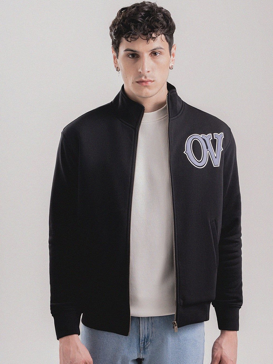 

Overlays Men Typography Varsity Jacket, Black