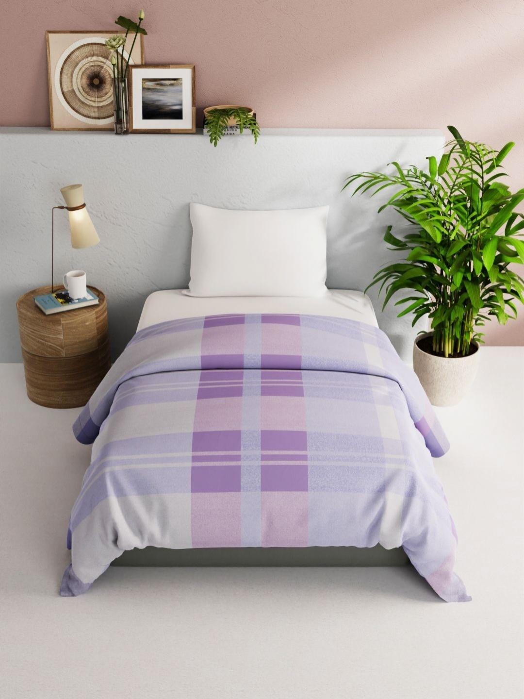 

BIANCA Purple & Peach Geometric AC Room Cotton 150 GSM Single Bed Comforter