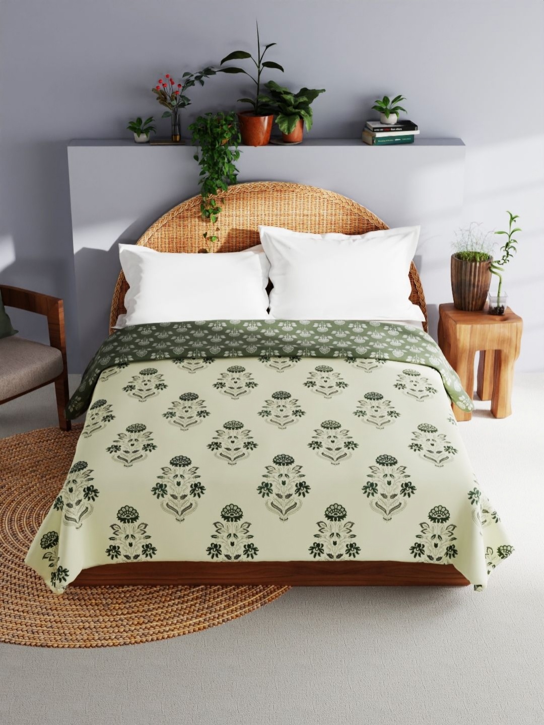 

BIANCA Mezzo Grey & White Floral Printed AC Room Pure Cotton 150 GSM Double Bed Dohar