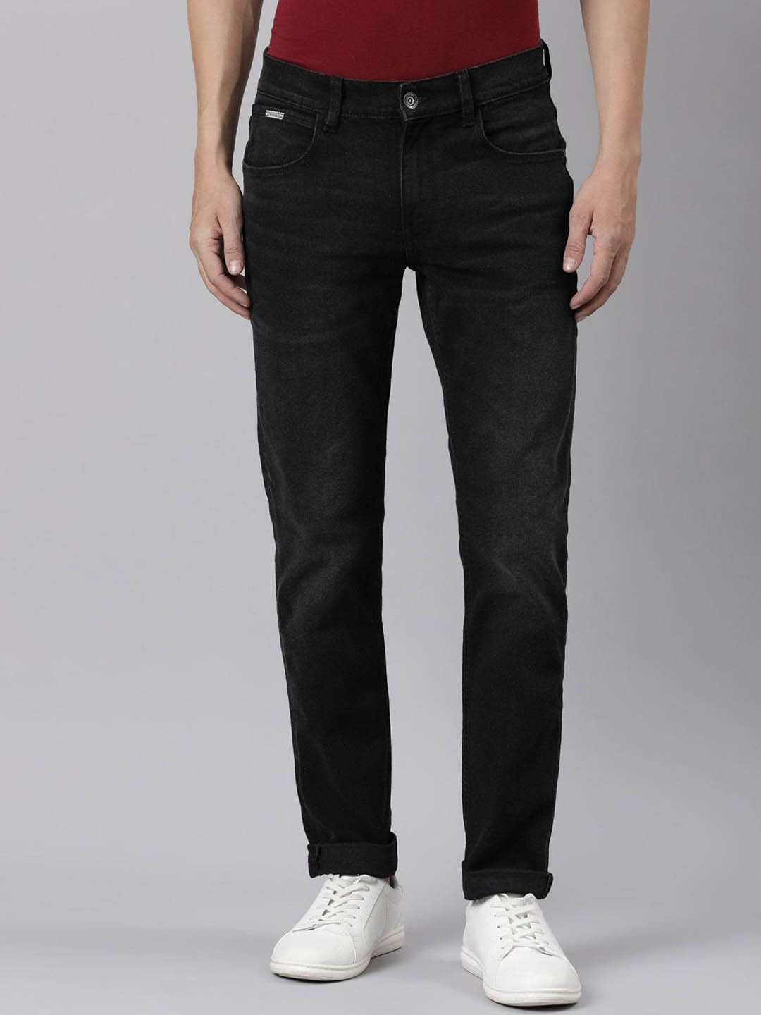 

American Bull Men Slim Fit Light Fade Stretchable Jeans, Black