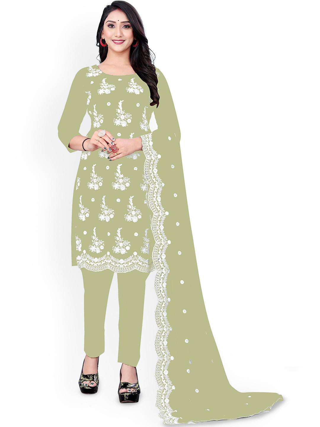 

Maroosh Embroidered Thread Work Unstitched Dress Material, Green