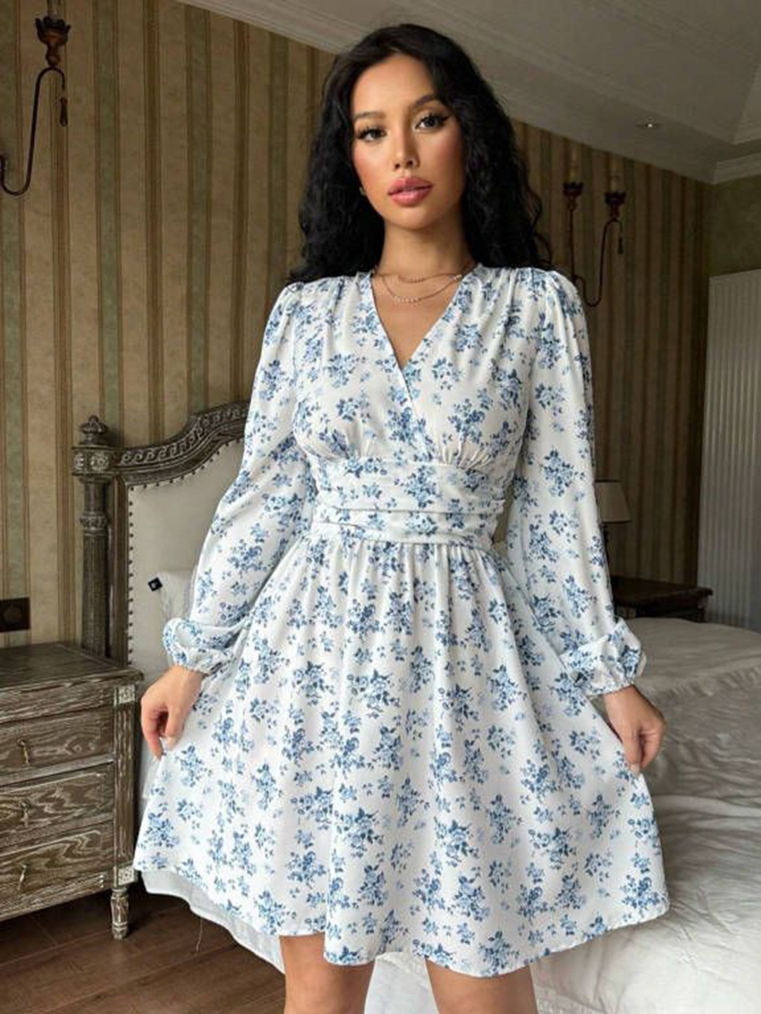 

HERE&NOW Women Floral Printed Fit and Flare Dress, White