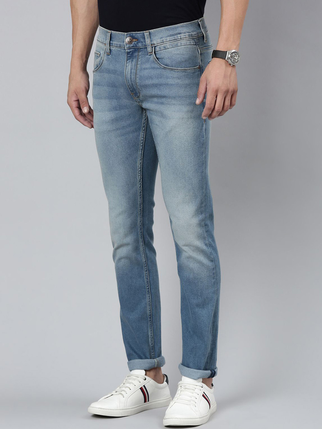 

American Bull Men Skinny Fit Heavy Fade Stretchable Jeans, Blue