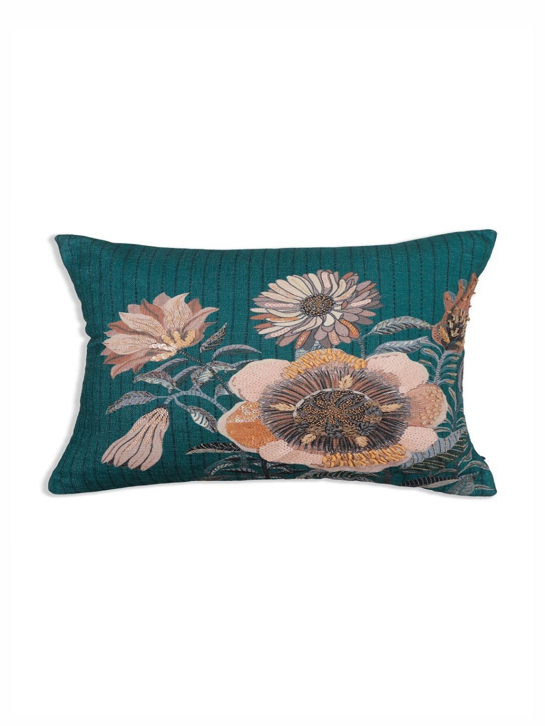 

ONSETHOMES jashn Blue & Brown Floral Printed Cotton Rectangle Cushion Cover, Turquoise blue