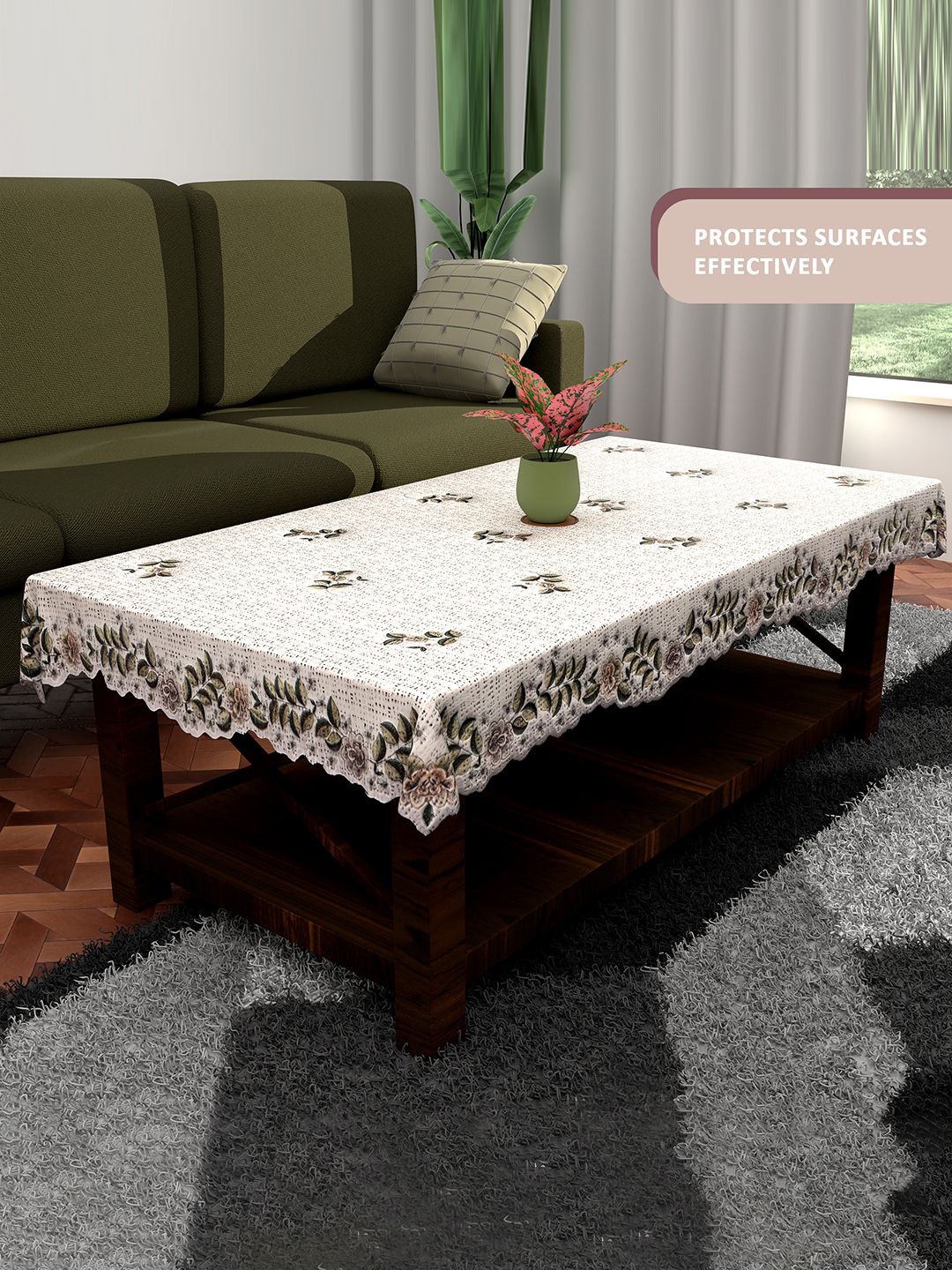 

Kuber Industries Cream-Coloured & Green Floral Printed Cotton 4-Seater Table Cover