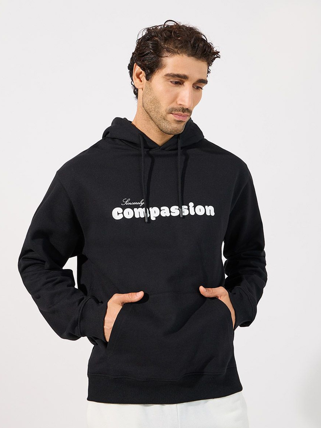 

Styli Men Compassion Slogan Print Relaxed Fit Hoodie, Black