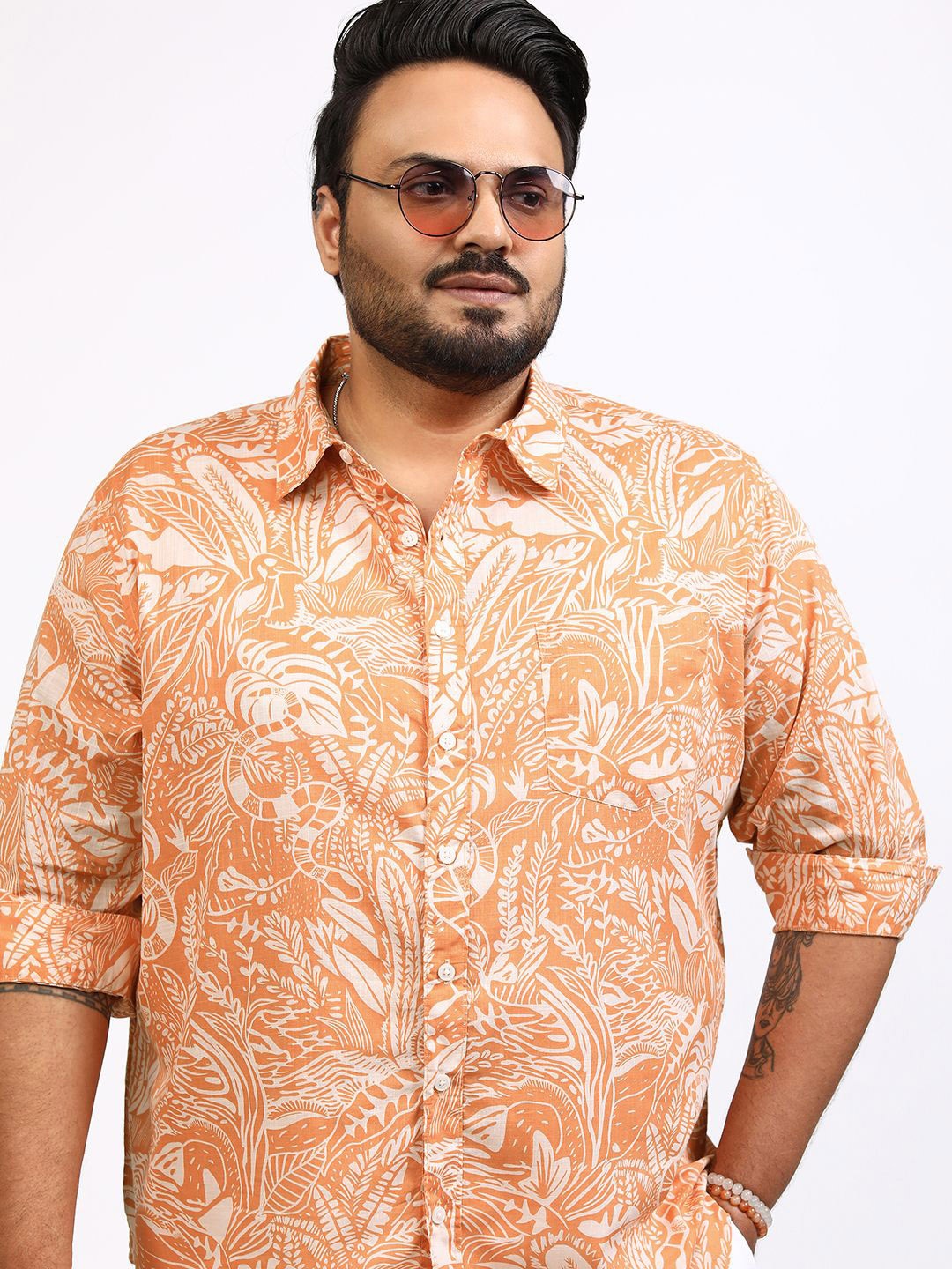 

Highlander Men Indie Style Printed Plus Size Relaxed Fit Shirt, Orange