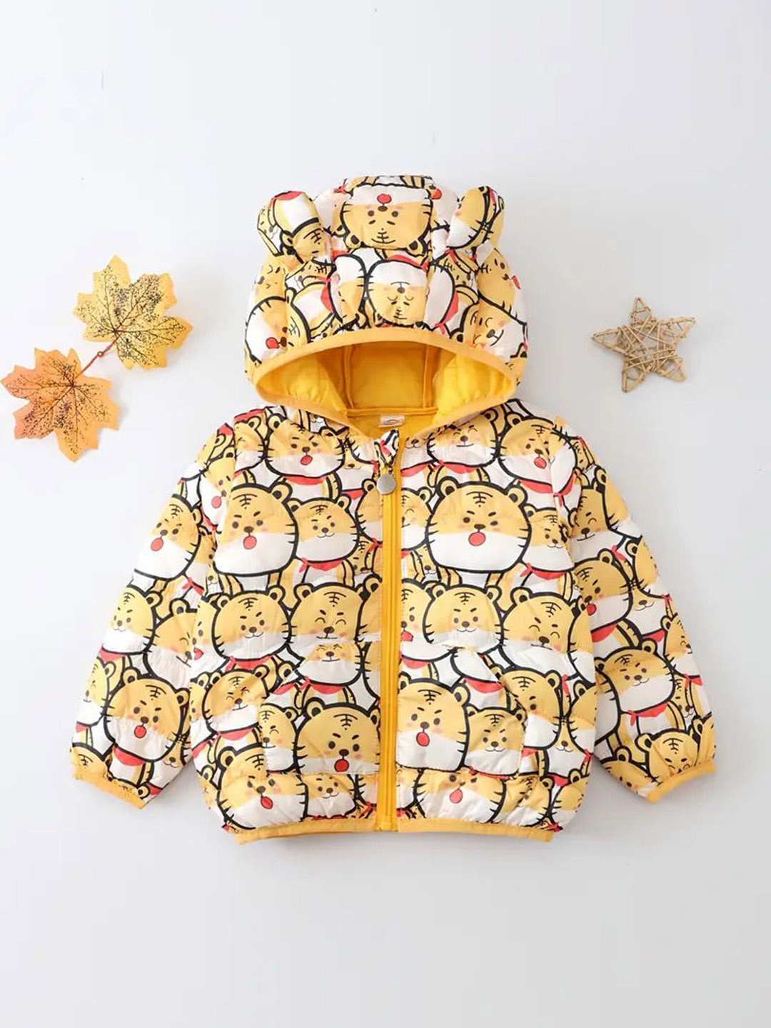 

Bold N Elegant Unisex Kids Hooded Graphic Printed Casual Puffer Jacket, Yellow