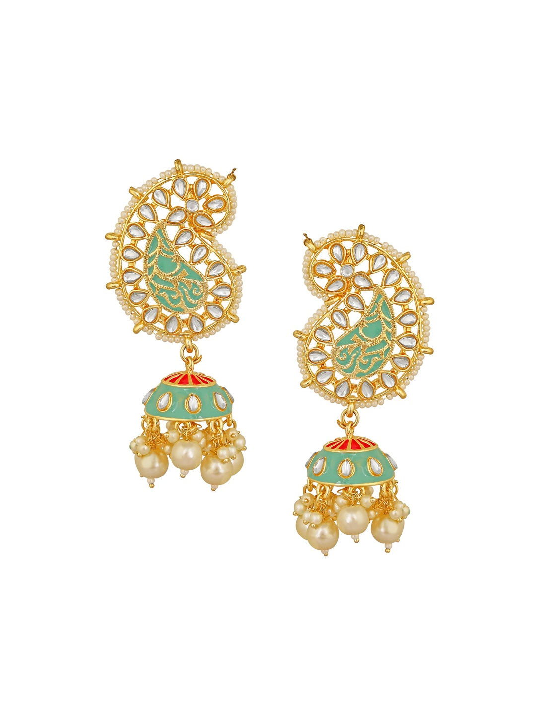 

Stefan Gold Plated Kundan Studded Dome Shaped Jhumkas
