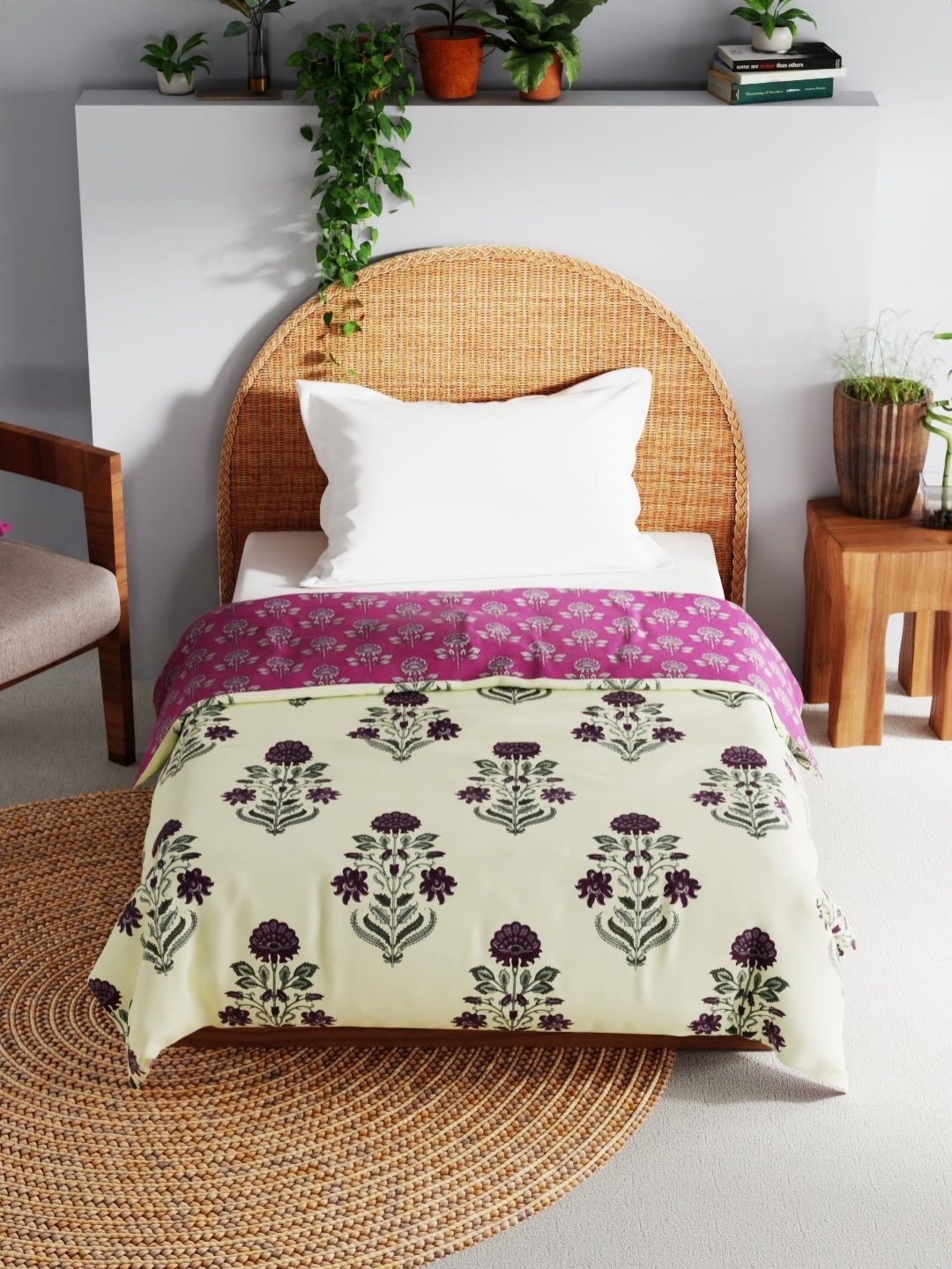 

BIANCA Brown & Purple Floral Pure Cotton AC Room 150 GSM Single Bed Dohar