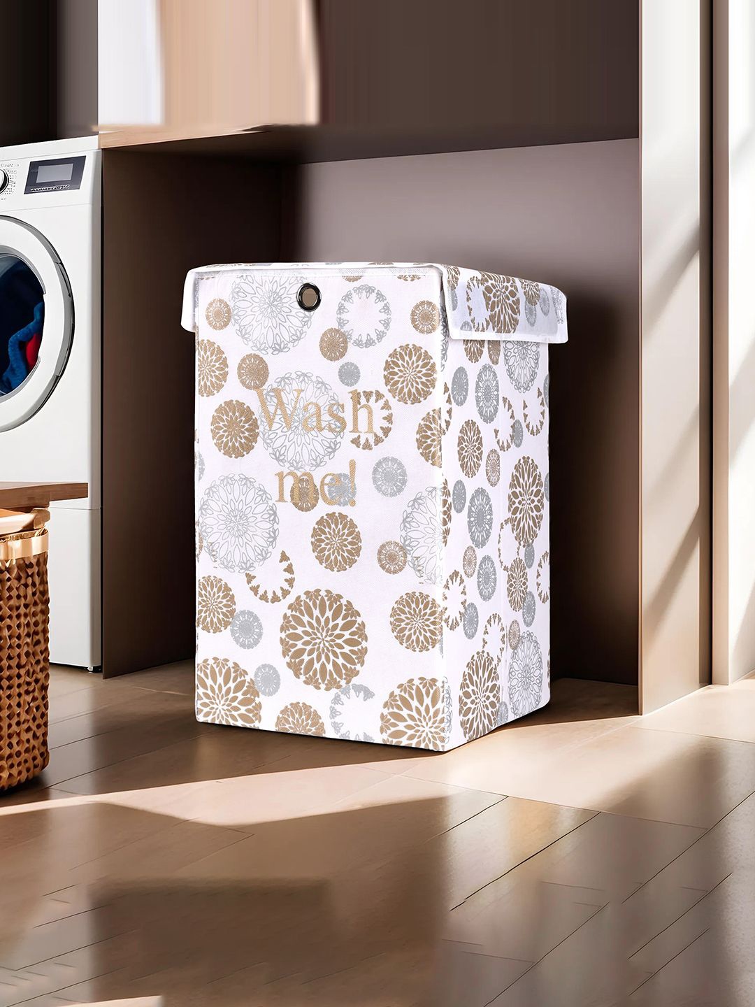 

Kuber Industries White & Brown 4 Pieces Printed Foldable Laundry Bags 75L