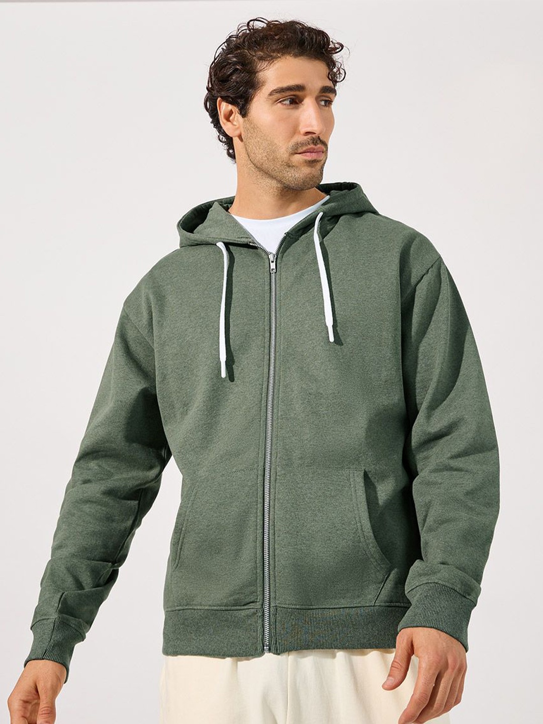 

Styli Men Eco-Earth Relaxed Fit Zip Up Fleece Hoodie, Green