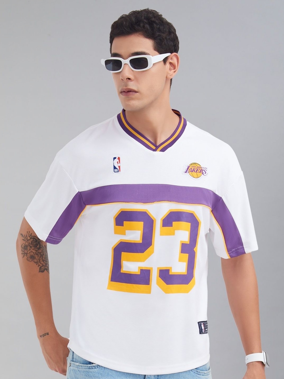 

NBA Men Typography Printed V-Neck T-shirt, White