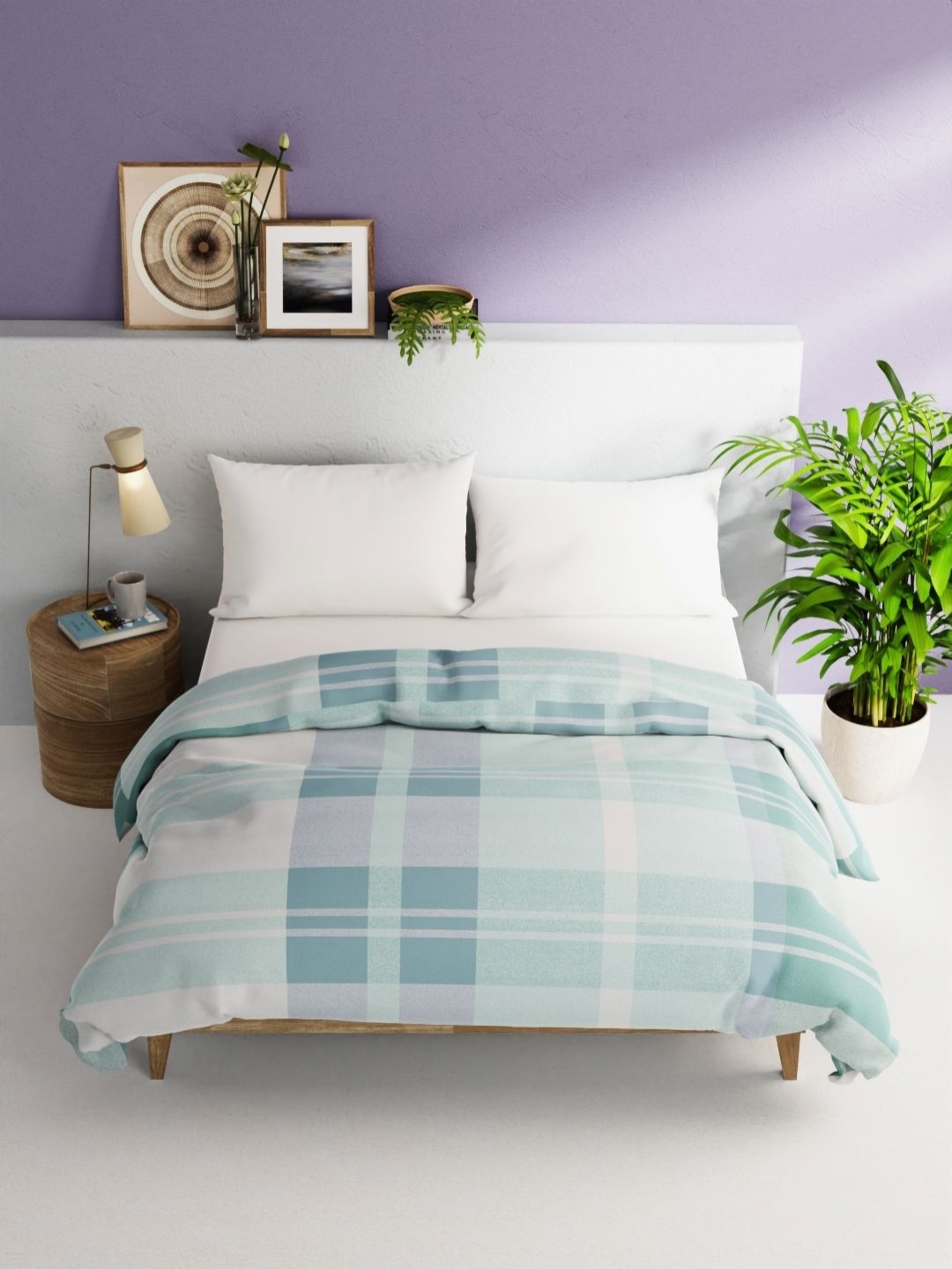 

BIANCA Green & Grey Checked AC Room 300 GSM Double Bed Comforter