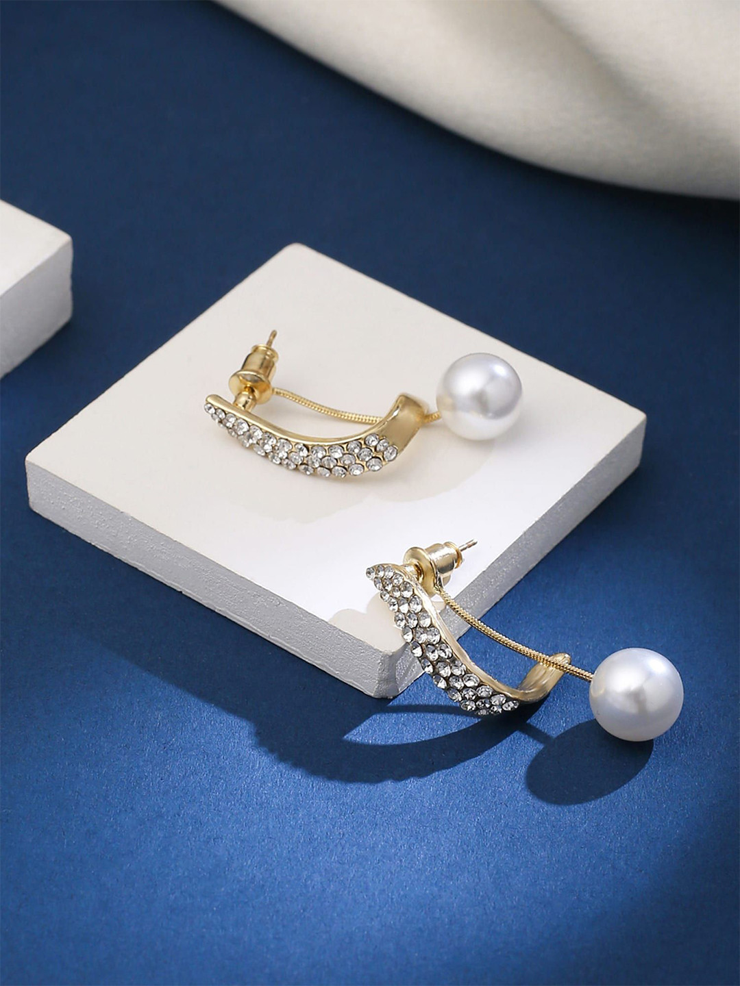 

Yellow Chimes Gold Plated Pearls Studded Contemporary Drop Earrings