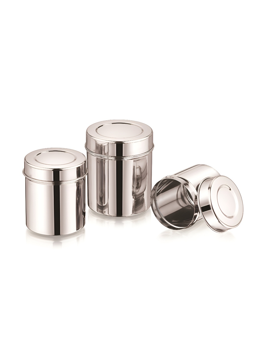 

MUKTI Silver-Toned 3 Pieces Stainless Steel Dishwasher Safe Canister Container