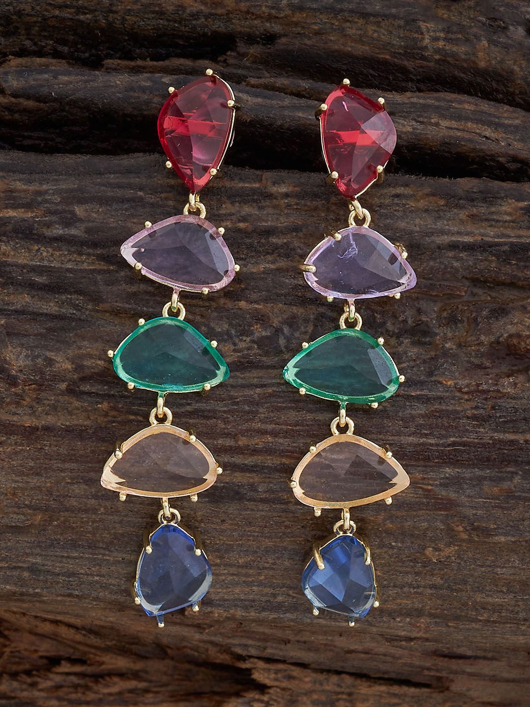 

Kushal's Fashion Jewellery Gold-Plated Geometric CZ Drop Earrings, Red