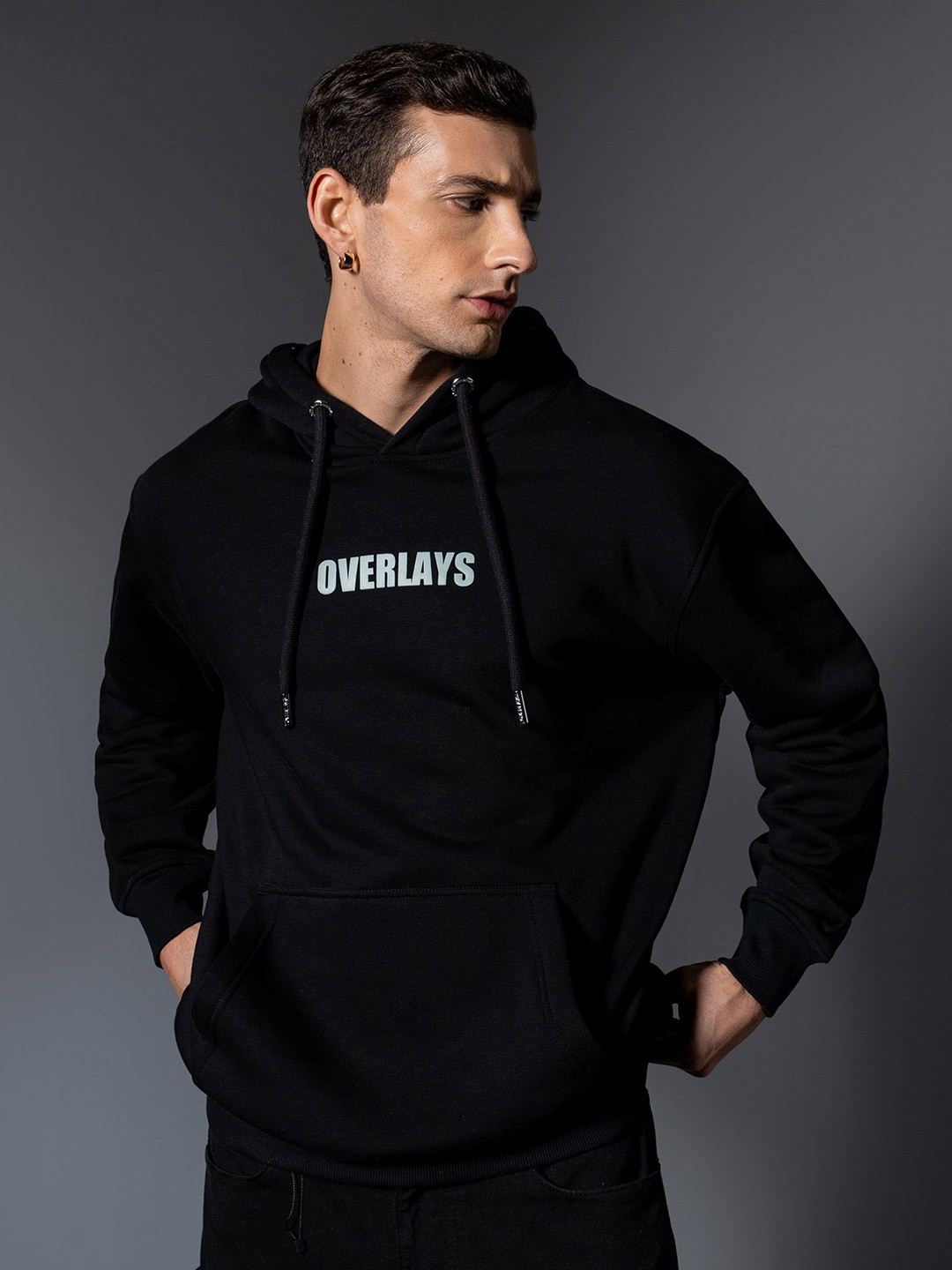 

Overlays Men Printed Hooded Sweatshirt, Black