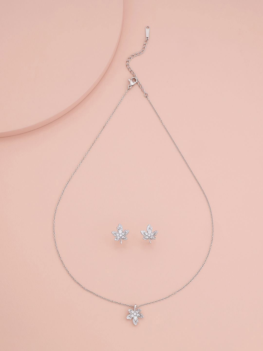 

Kushal's Fashion Jewellery Rhodium-Plated CZ-Studded Necklace & Earrings, Silver