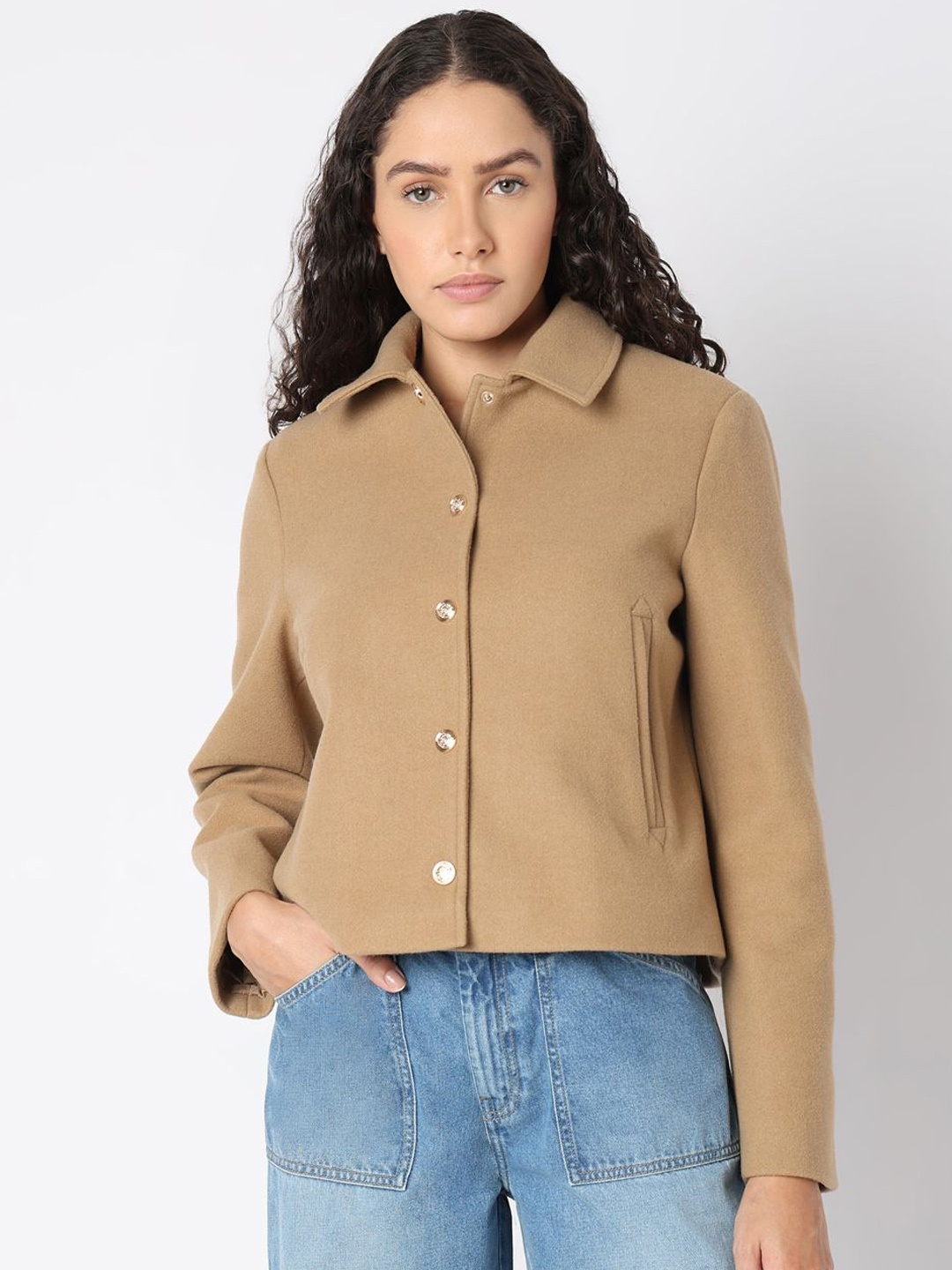 

Vero Moda Women Spread Collar Solid Casual Tailored Jacket, Khaki