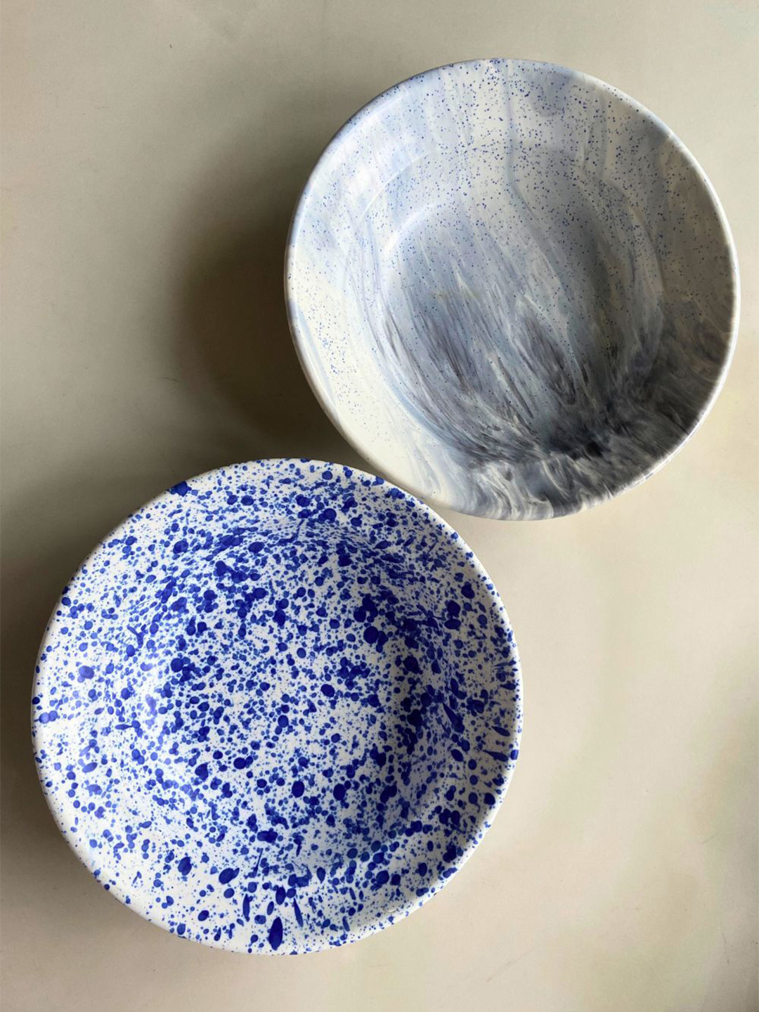 

WEAVING HOMES White & Blue 2 Pieces Printed Dishwasher Safe Marble Pasta Plate