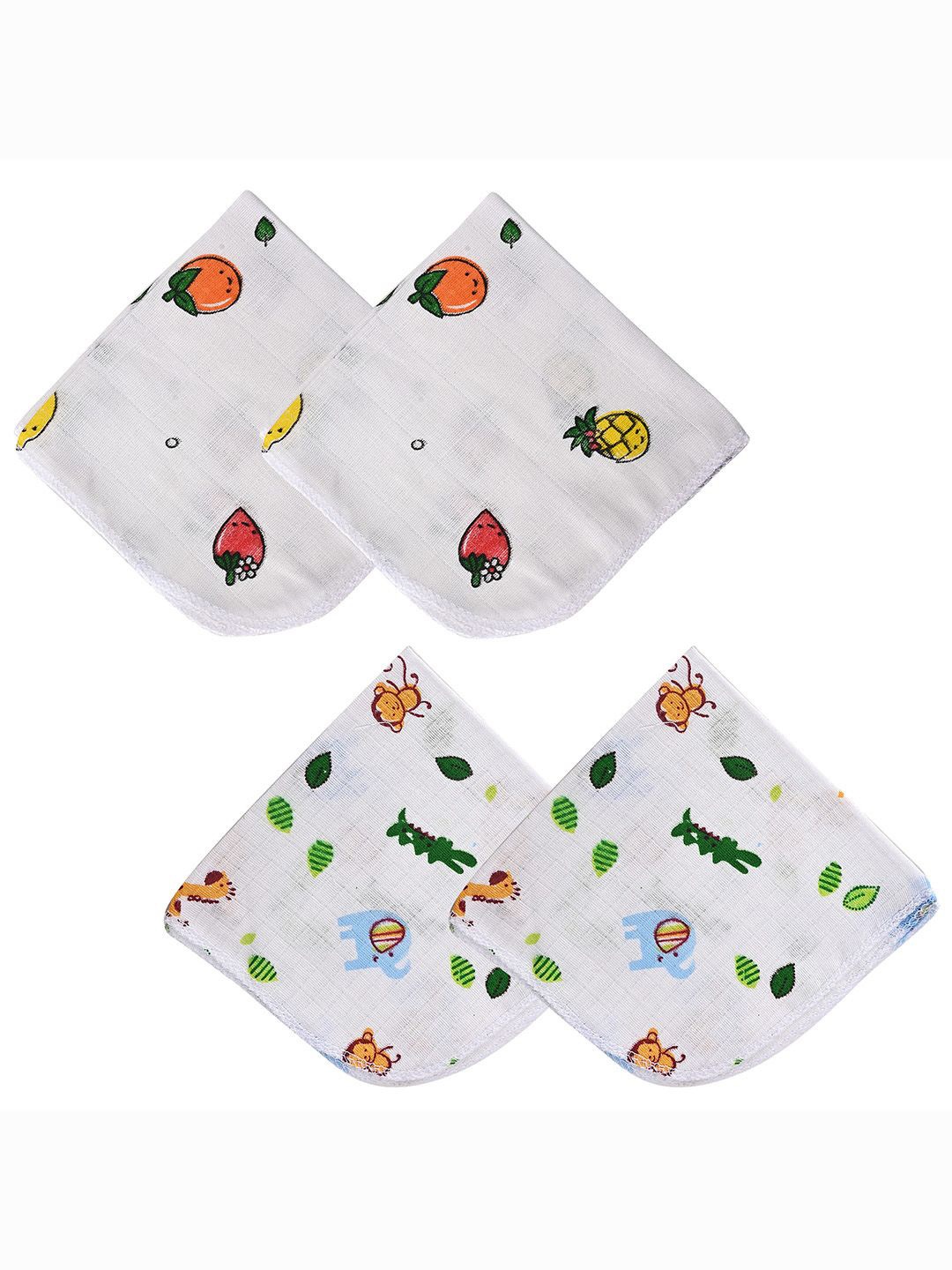 

Kuber Industries White & Green 4 Pieces Printed Soft Cotton Swaddling Towel Set