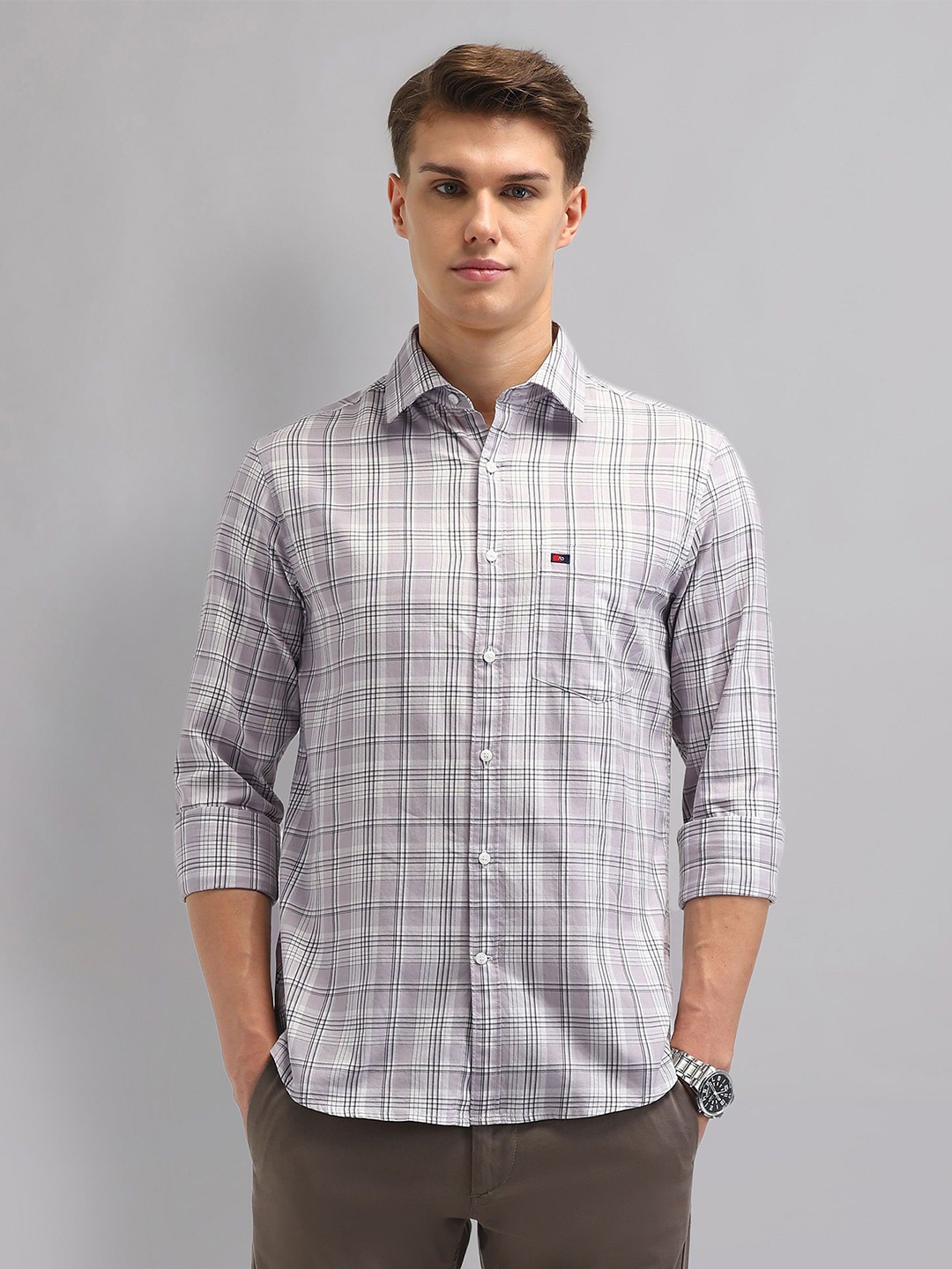 

AD By Arvind Men Spread Collar Tartan Checked Cotton Casual Shirt, Purple