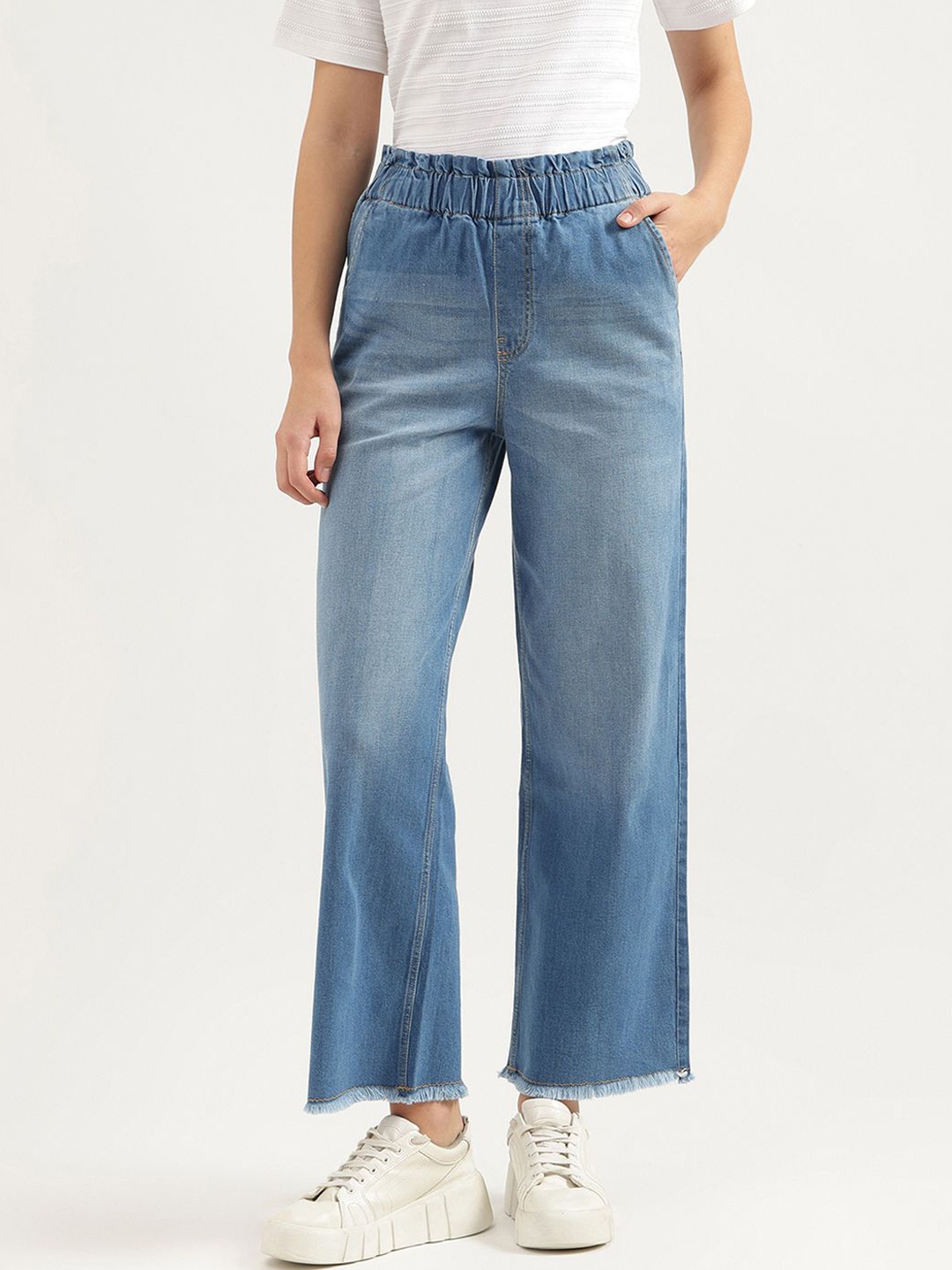 

United Colors of Benetton Women Wide Leg High-Rise Cotton Jeans, Blue
