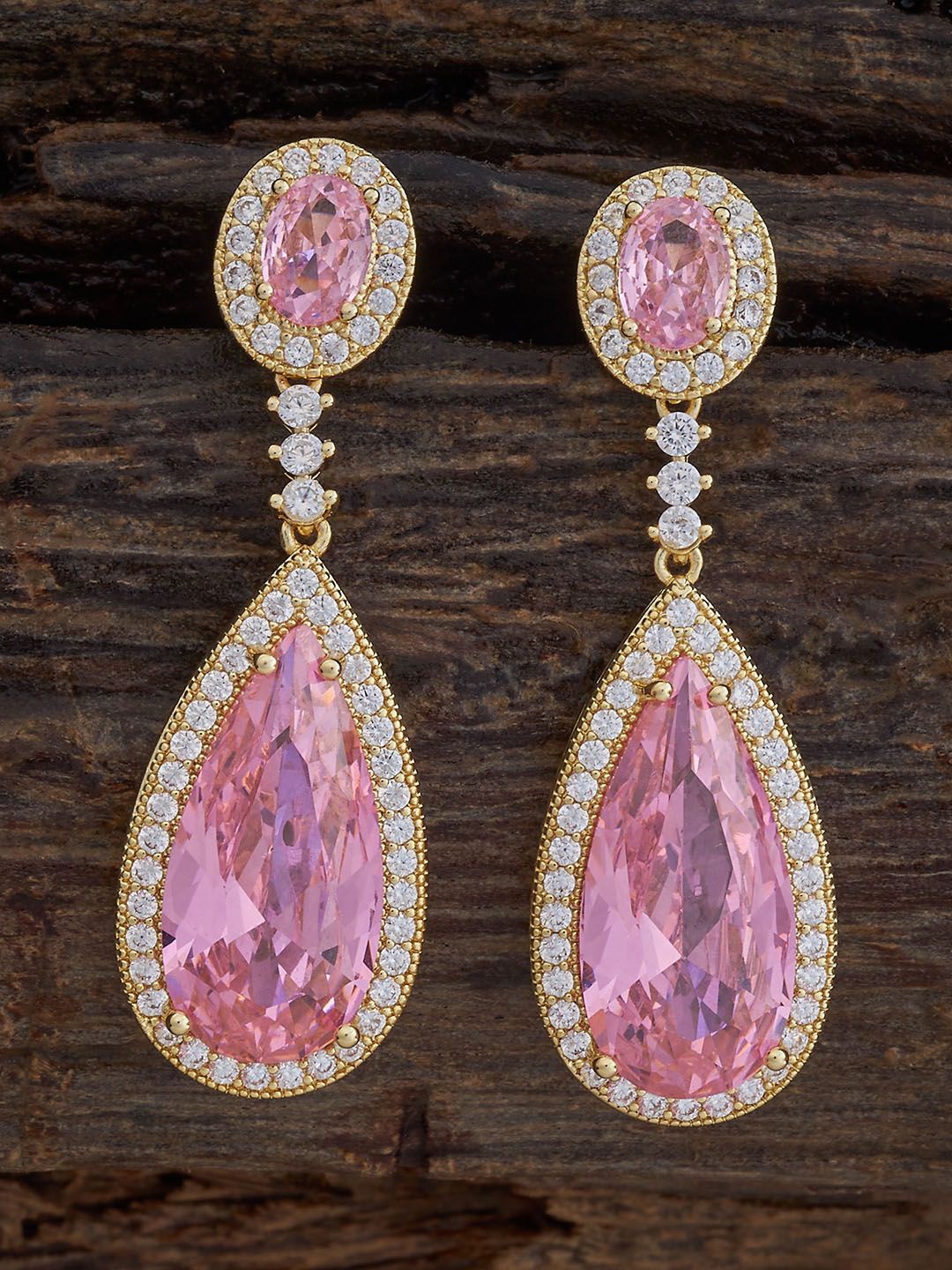 

Kushal's Fashion Jewellery Gold-Plated Teardrop Shaped Cubic Zirconia Drop Earrings