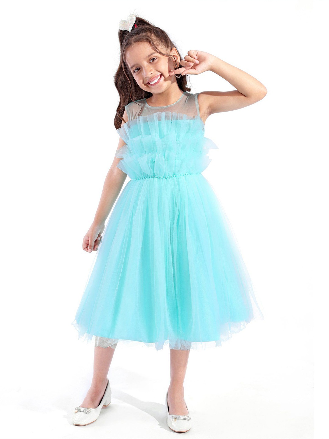 

Mark & Mia Girls Round Neck Fit & Flare Midi Dress, Blue