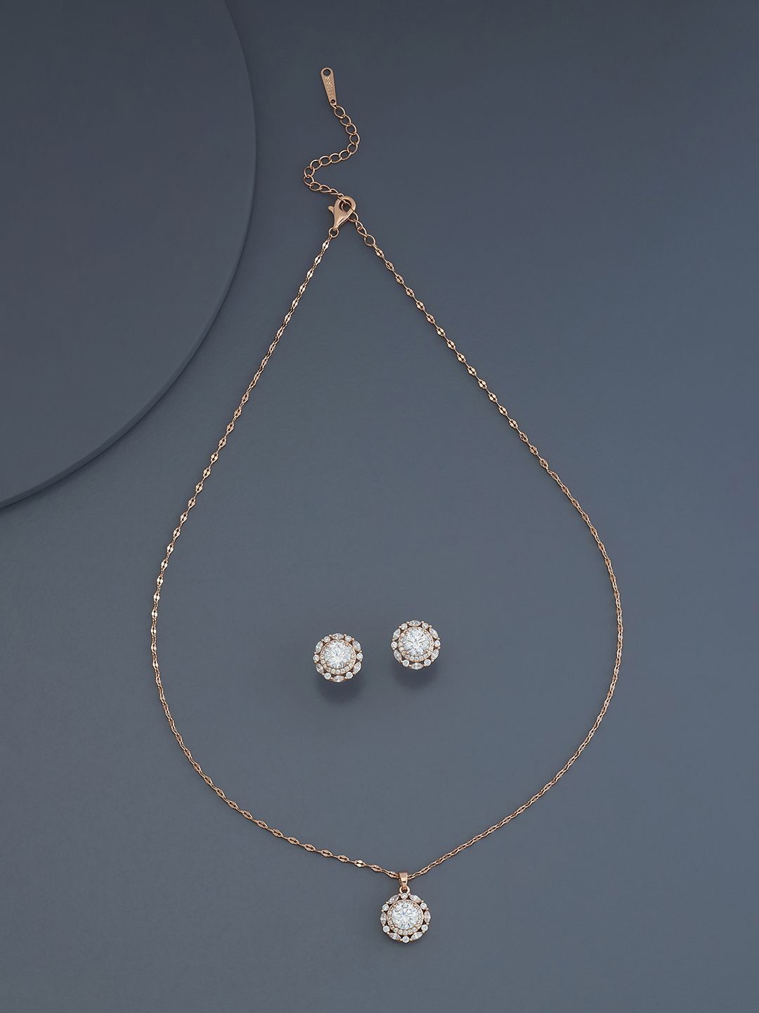 

Kushal's Fashion Jewellery Rose Gold-Plated CZ-Studded Necklace & Earrings