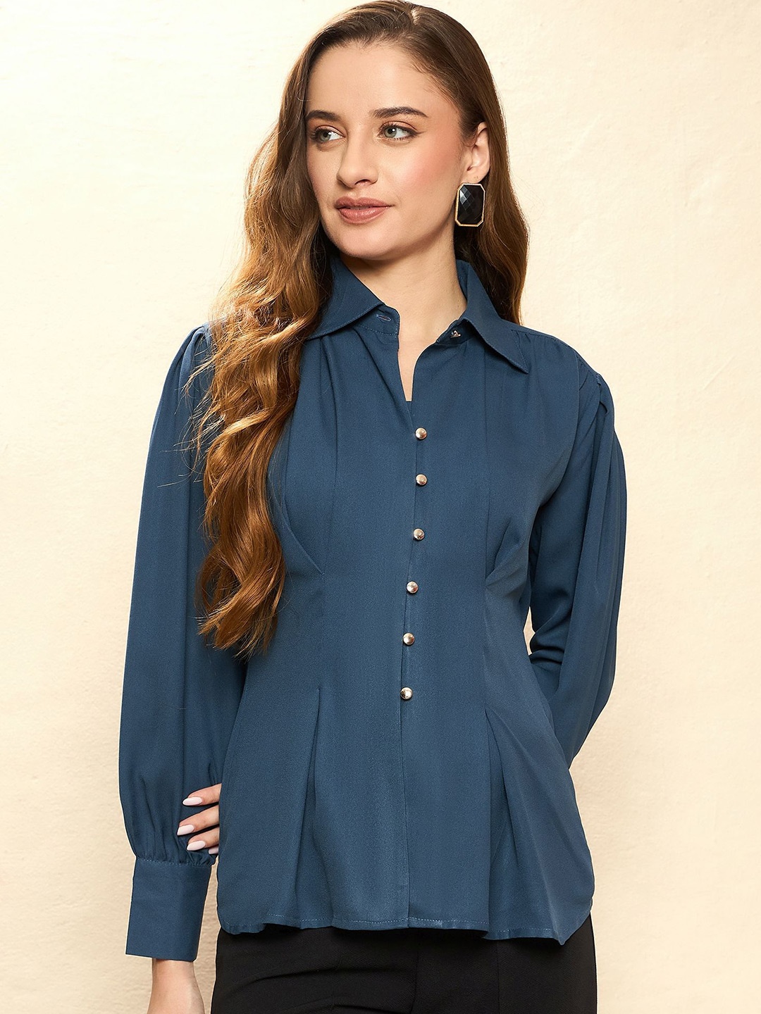 

STYLECAST X KASSUALLY Women Standard Spread Collar Solid Casual Shirt, Teal