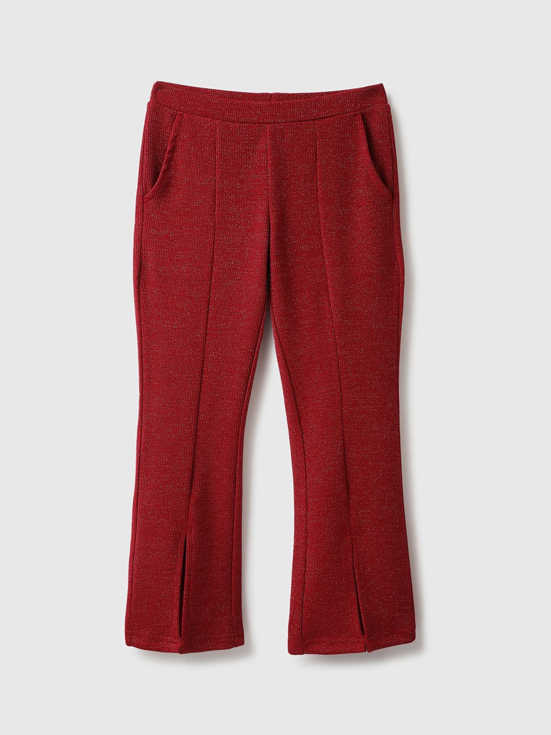 

United Colors of Benetton Girls Mid-Rise Slip-On Regular Trousers, Maroon