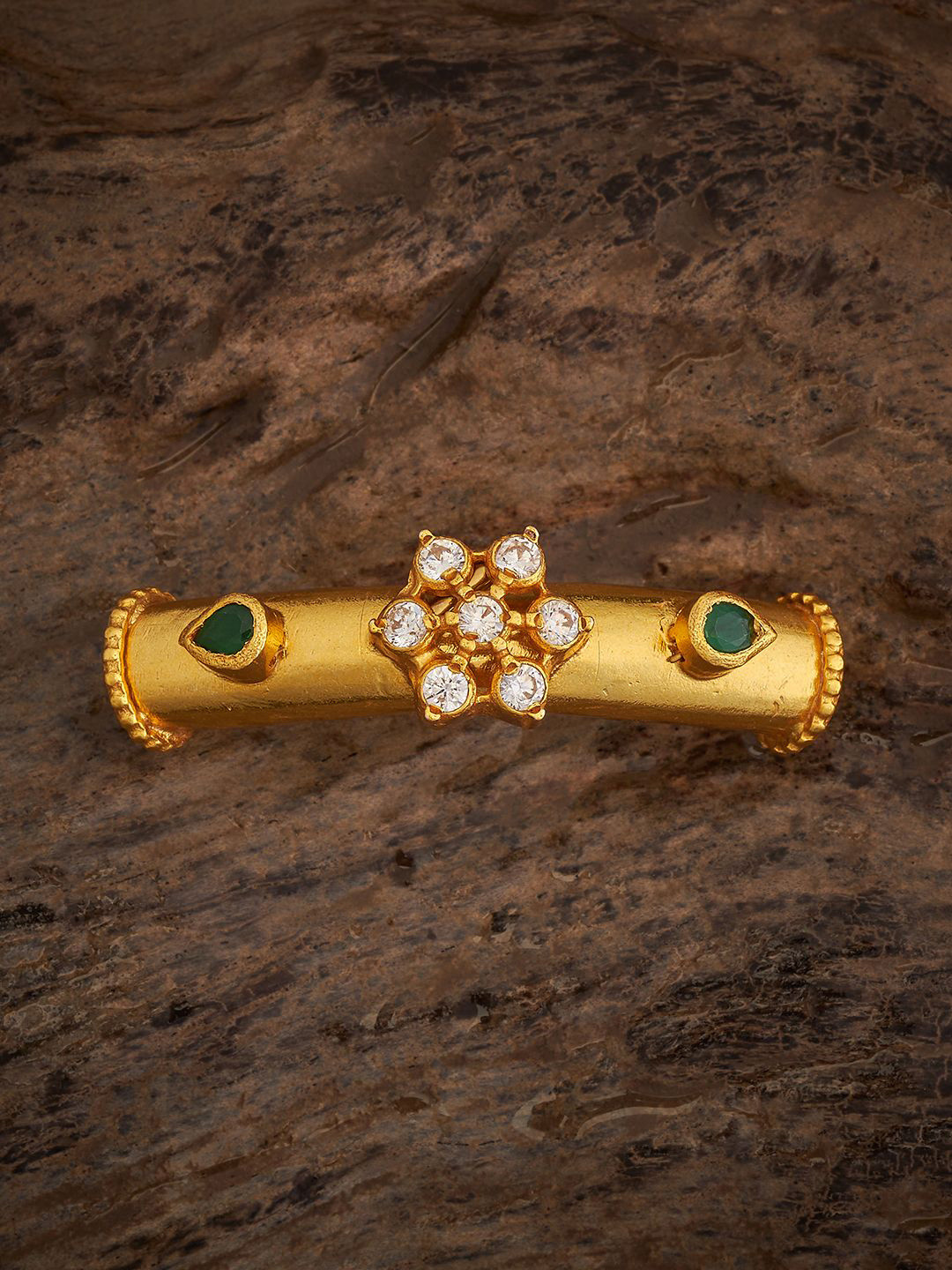 

Kushal's Fashion Jewellery 92.5 Pure Silver Gold Plated Stones Studded Temple Bangle