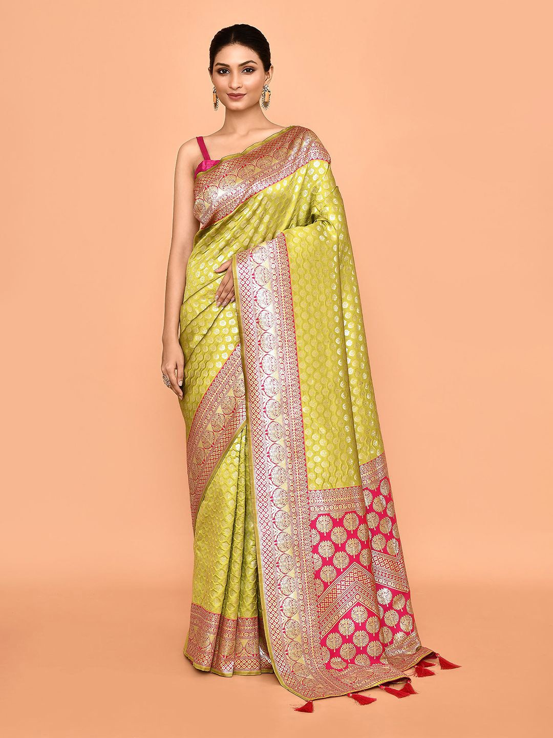 

Nazaakat by Samara Singh Ethnic Motifs Zari Pure Silk Heavy Work Saree, Green