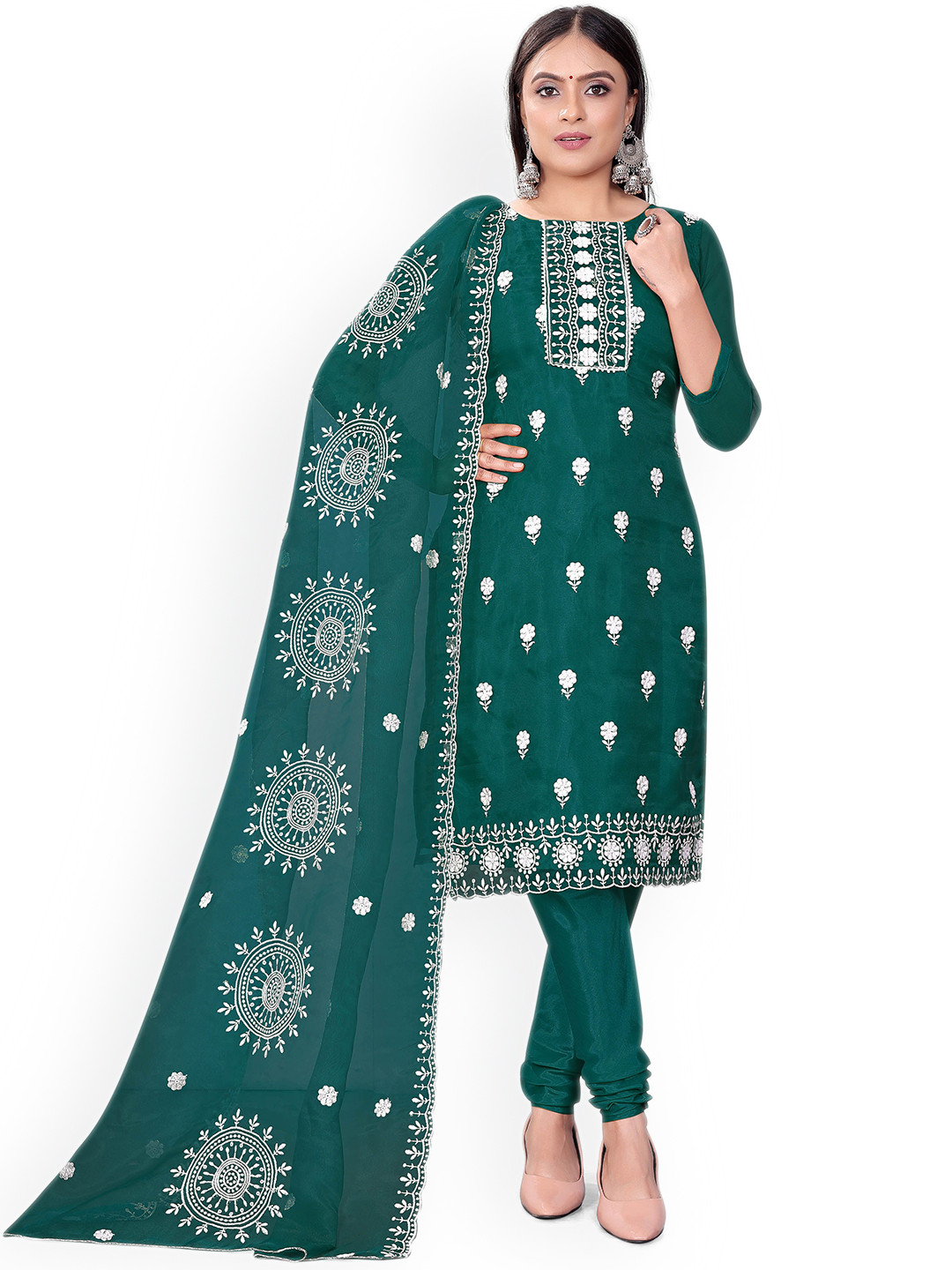 

Maroosh Embroidered Thread Work Organza Unstitched Dress Material, Green