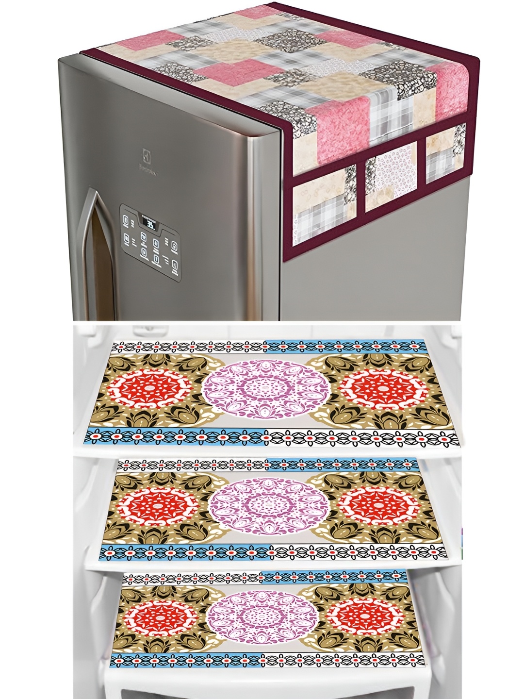 

LooMantha 6-Pcs Beige & Purple Printed Fridge Covers With Mat