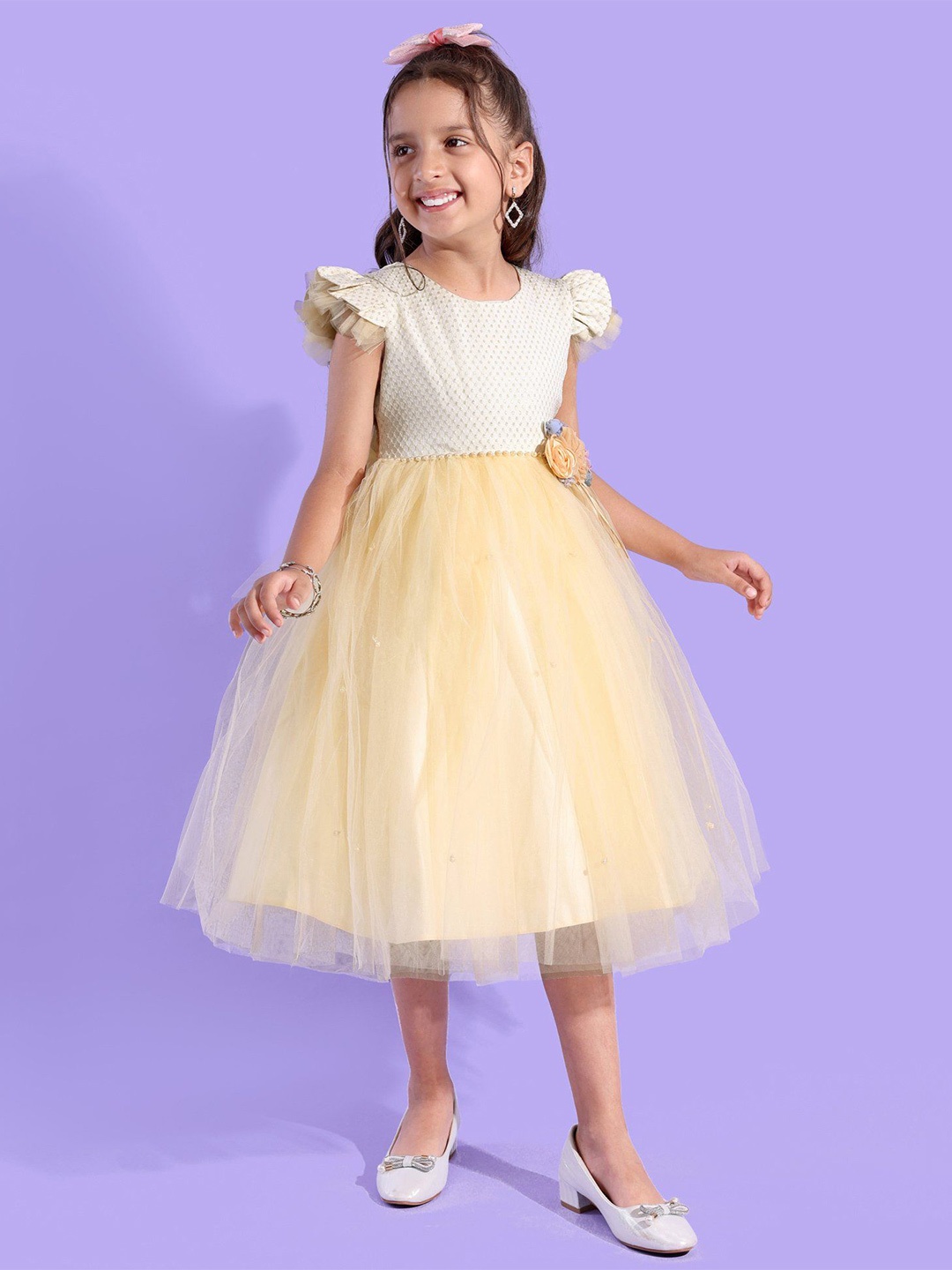 

Mark & Mia Girls Round Neck A-Line Knee Length Dress, Yellow